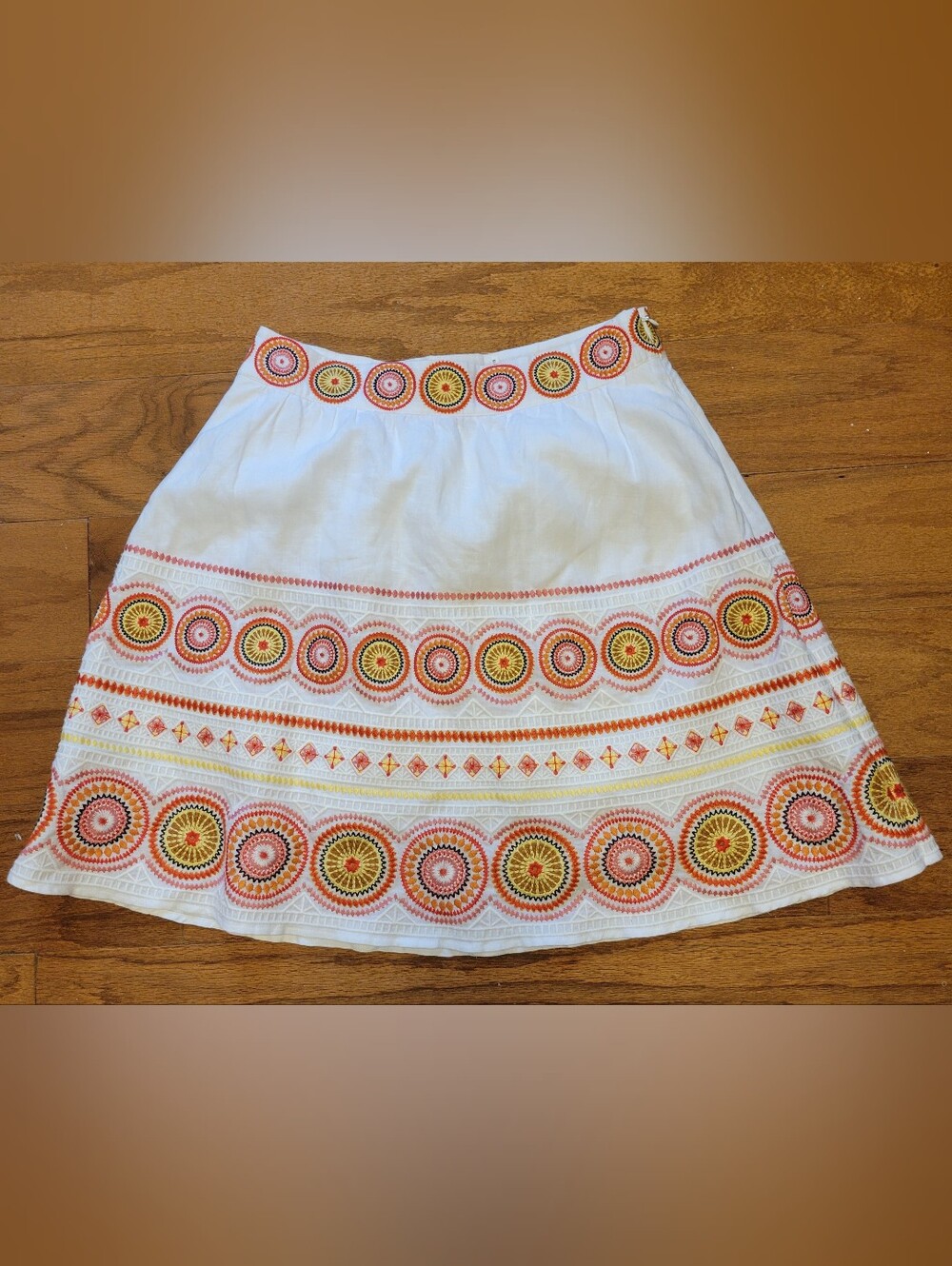 Boden White Embroidered Linen A-Line Tamsin Skirt 6 NEW
